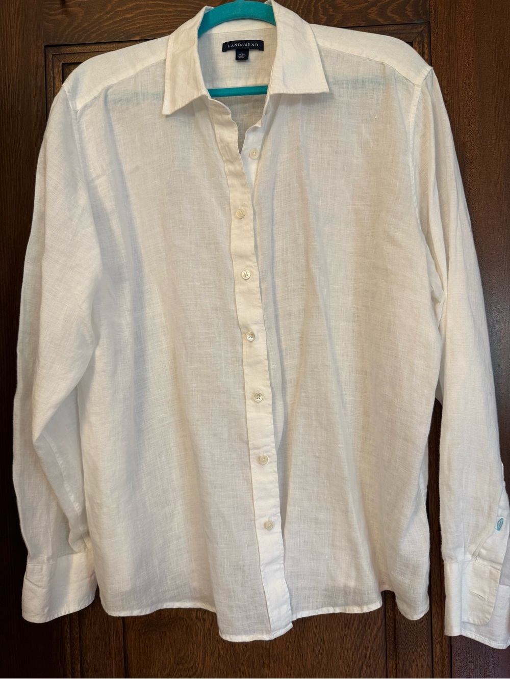 Lands' End Women’s White Linen Button-Down Shirt